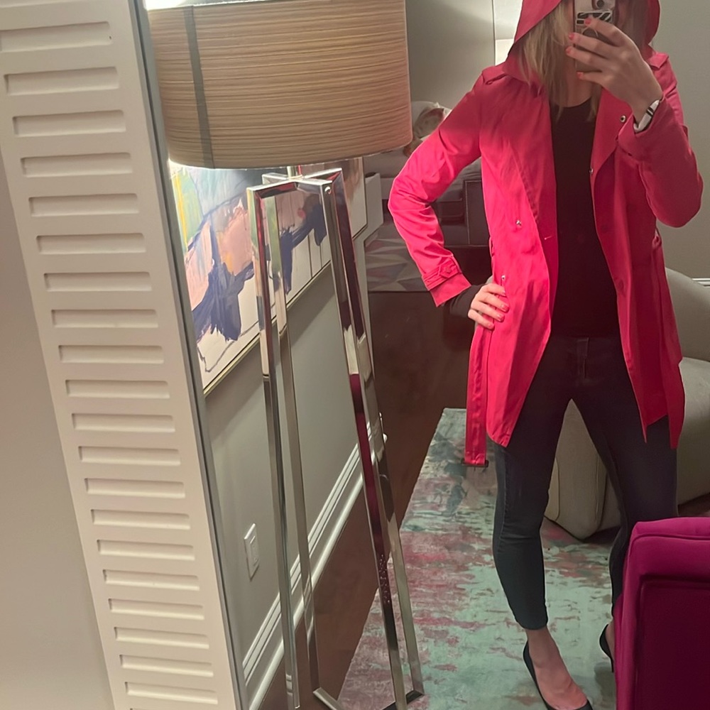 Pink rain coat with hood! Worn once. Cute and Barbie-esque